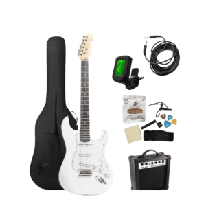Guitarra Eléctrica Tipo Stratocaster con Kit de Accesorios Completos (Blanca)